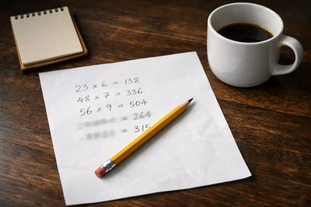 Feuille de papier avec la formule de calcul des gains d