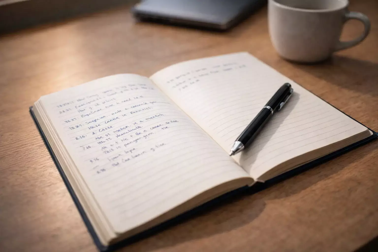 Carnet de notes ouvert avec un stylo posé à côté, montrant un suivi de résultats de paris