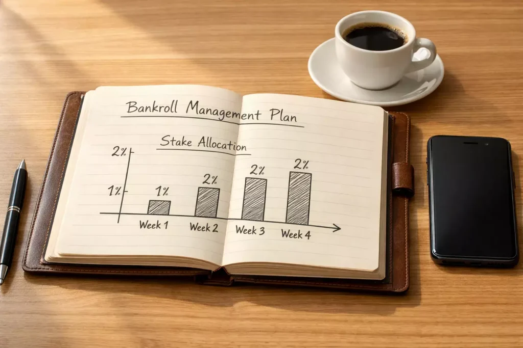 Gestion du risque et de la bankroll pour les paris combinés : carnet de notes avec plan de mise