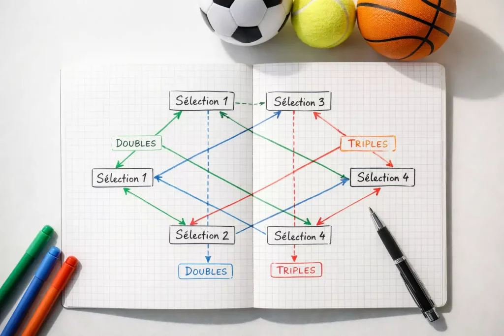Paris système Trixie Yankee Lucky : grille de sélections interconnectées sur un bloc-notes