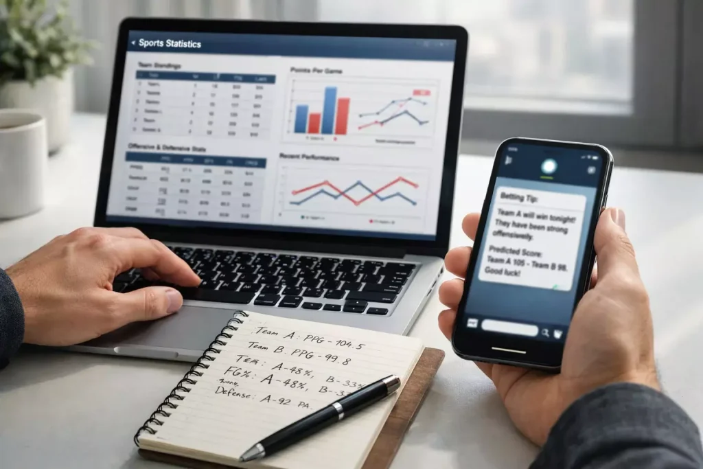 Pronostic combiné du jour : personne analysant des statistiques sportives sur un écran